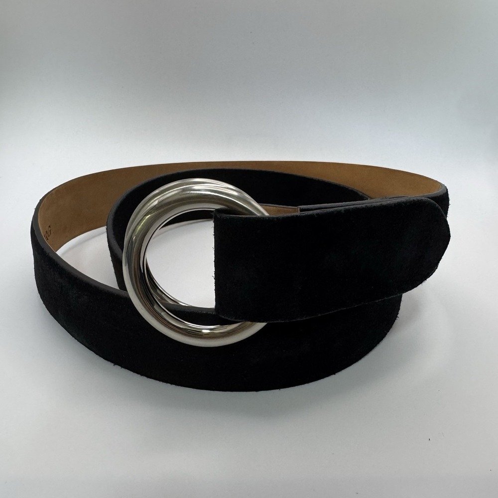 W‎ Kleinberg Black Suede Custom Leather Belt Belt Sz 34 NWOT Loop Buckle Lux
